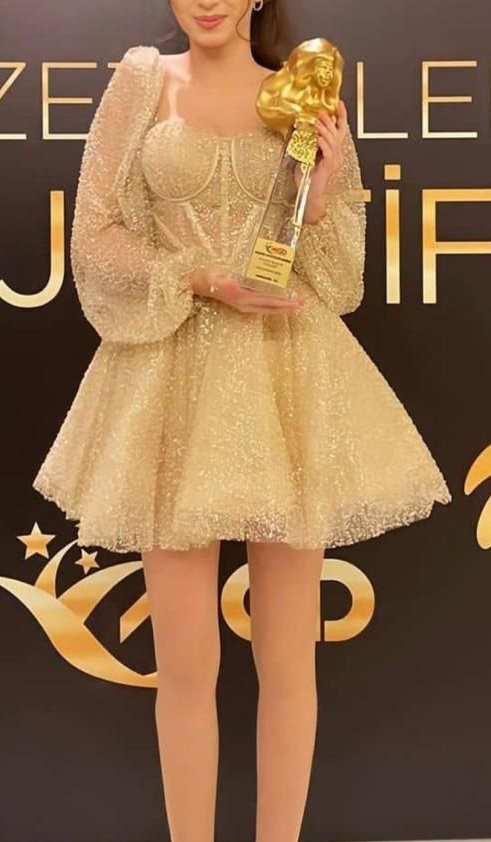 Sparkly Gold Short Homecoming Dresses Mini Skirt Puff Long Sleeves Short Prom Dresses