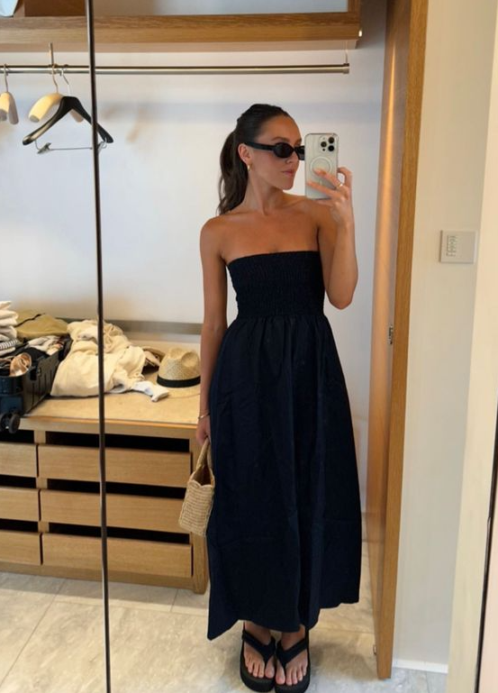 Women Strapless Casual Midi Dress Prom Evening Party Dress