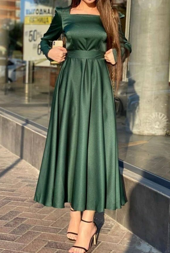 Simple Green Square Neckline A-line Prom Dress,Green Evening Dress