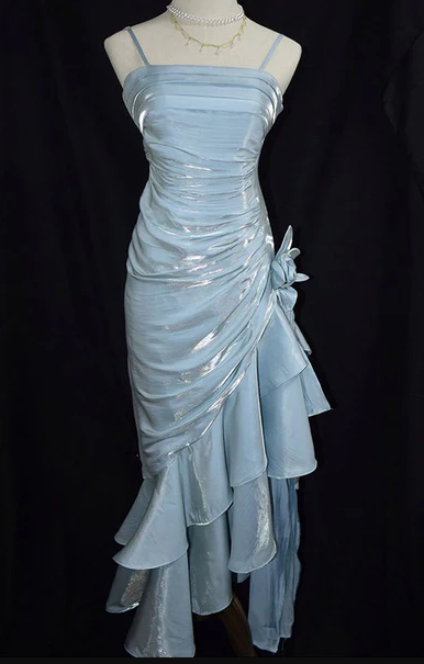Charming Mermaid High Low Satin Straps Party Dress Vintage Style Prom Dress
