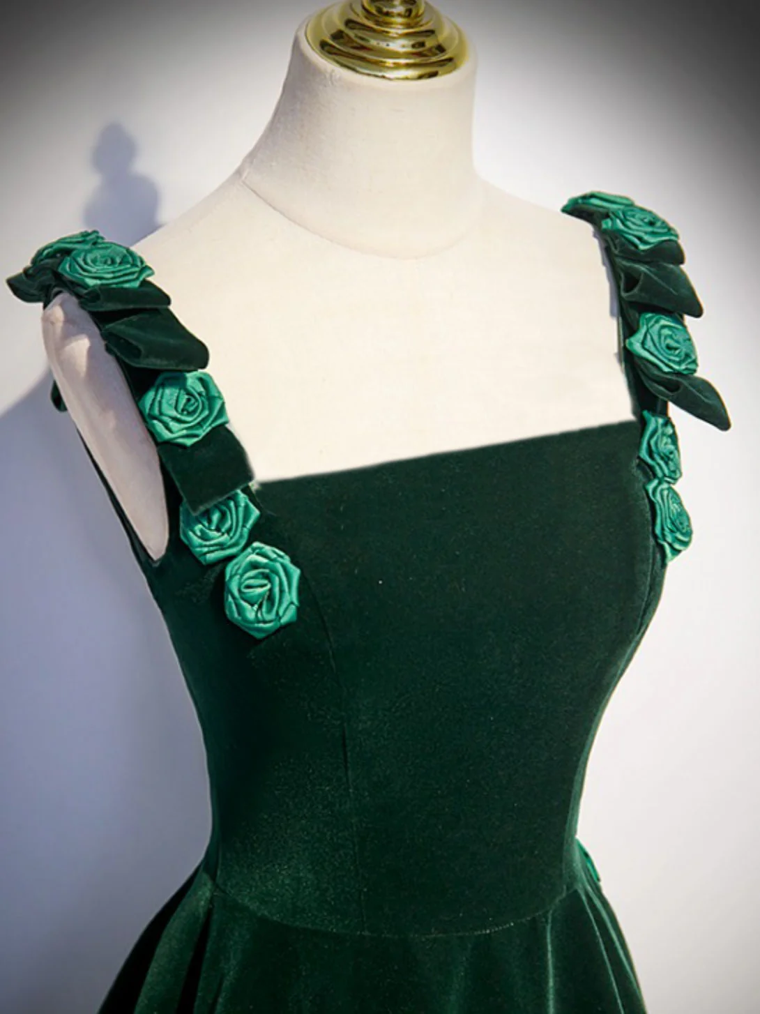 Prom Dresses,a-line Velvet Green Long Prom Dresses, Green Formal Evening Dresses