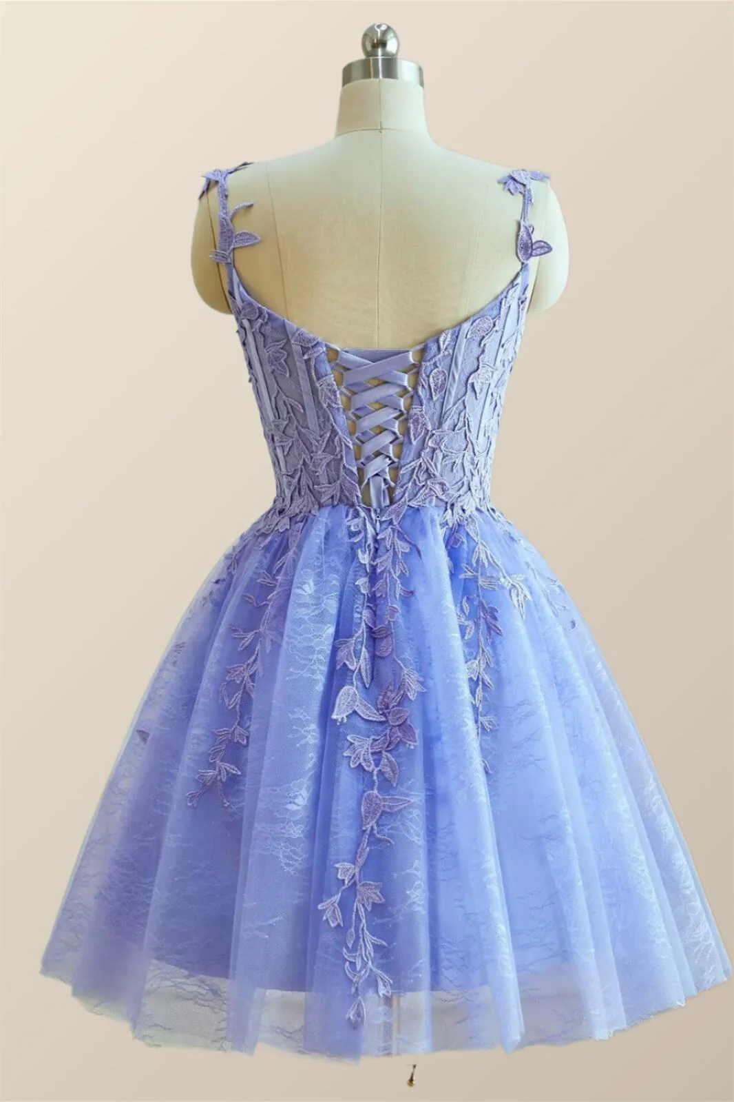 Straps Lace Appliques A-line Short Prom Dress