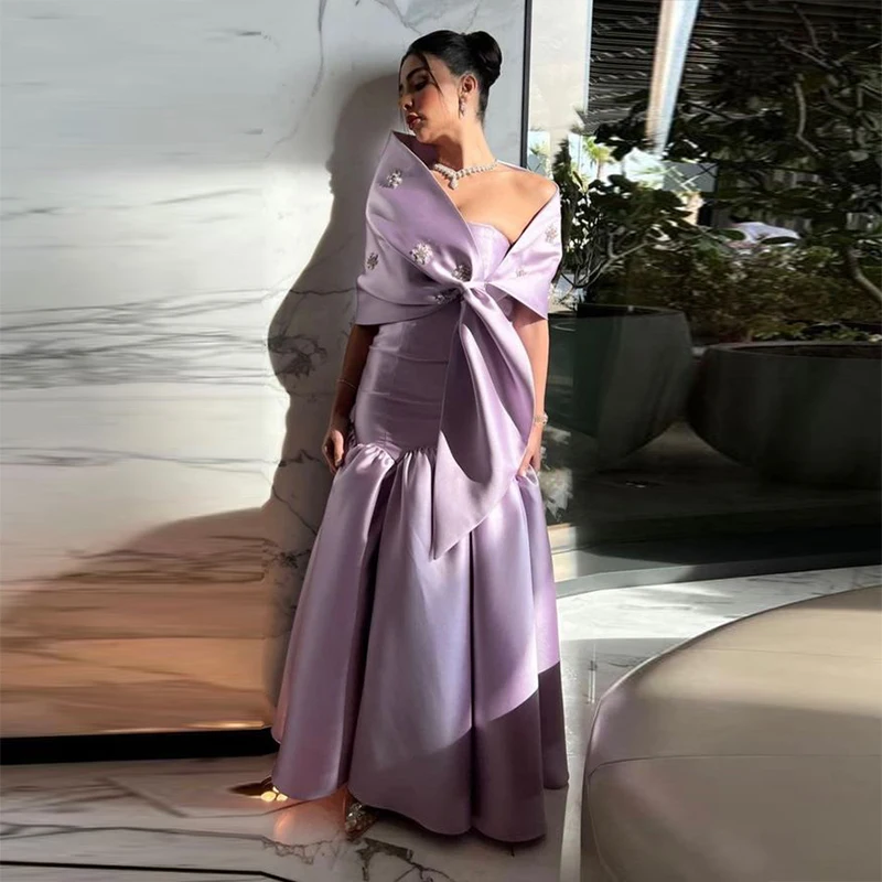 Elegant Satin Evening Dress for Women 2 Piece Strapless Formal Dresses