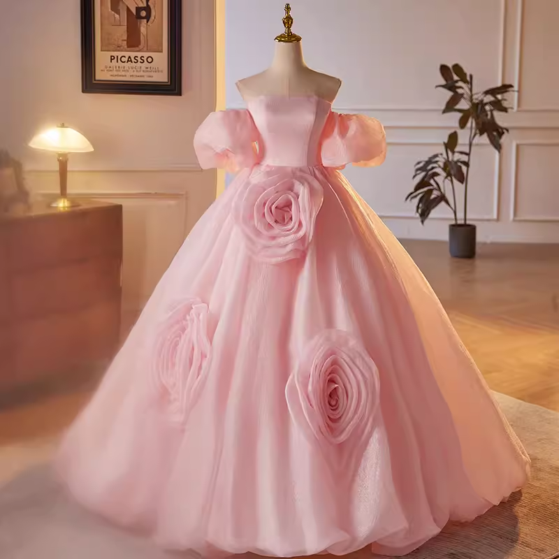 Stunning Ball Gown Off The Shoulder Organza Pink Sweet 16 Dresses