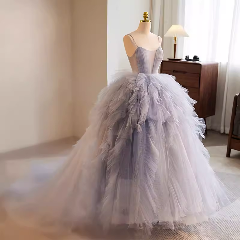 Stunning Ball Gown Spaghetti Straps Tulle Lavender Sweet 16 Dresses