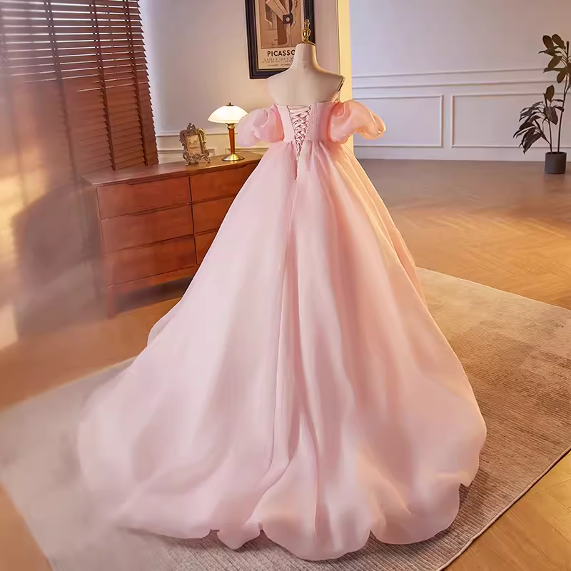 Stunning Ball Gown Off The Shoulder Organza Pink Sweet 16 Dresses