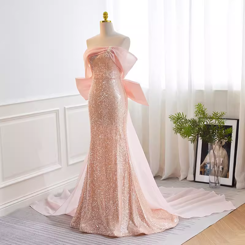 Sparkly Mermaid Pink Sequin Long Prom Dress