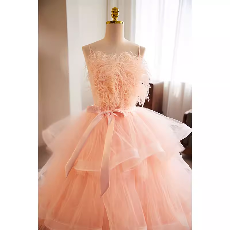 Vintage Ball Gown Straps Tulle Pink Sweet 16 Dresses