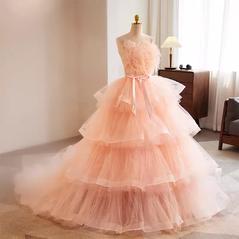 Vintage Ball Gown Straps Tulle Pink Sweet 16 Dresses