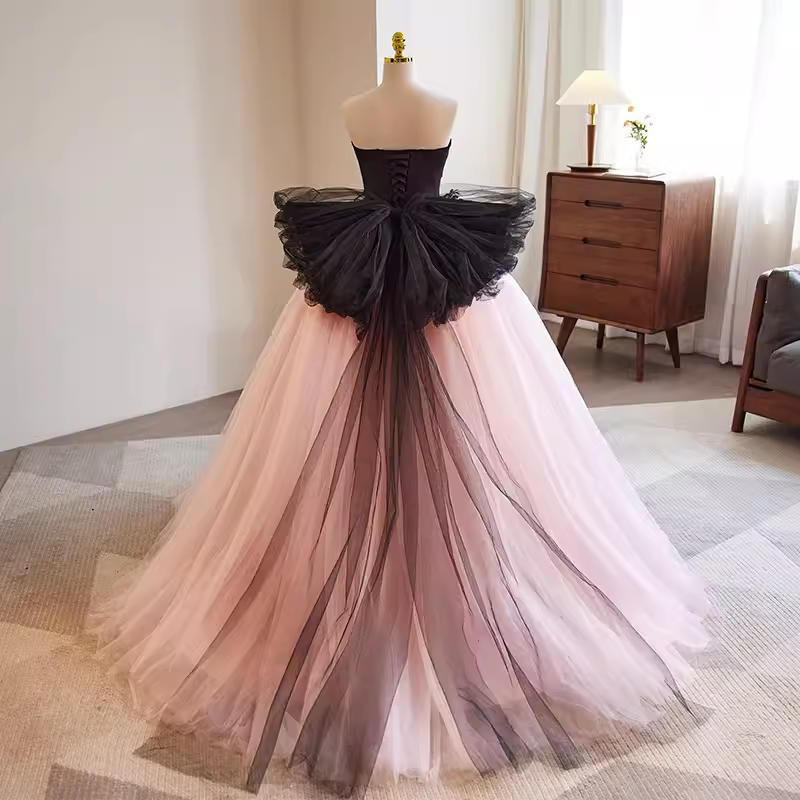 Vintage Ball Gown Strapless Tulle White Pink Sweet 16 Dresses