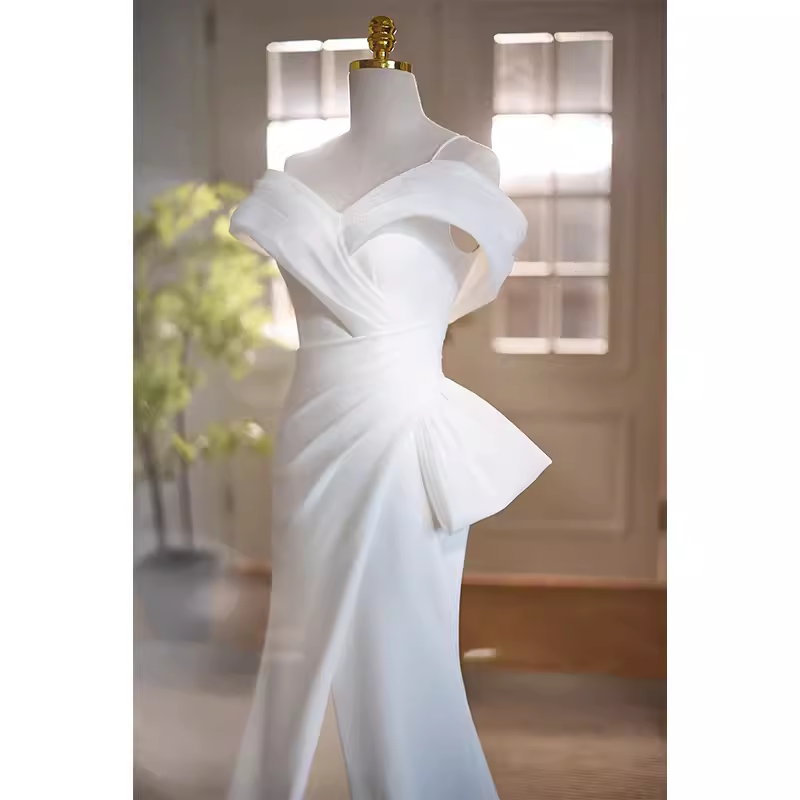 Vintage Mermaid Straps White Satin Long Wedding Dresses