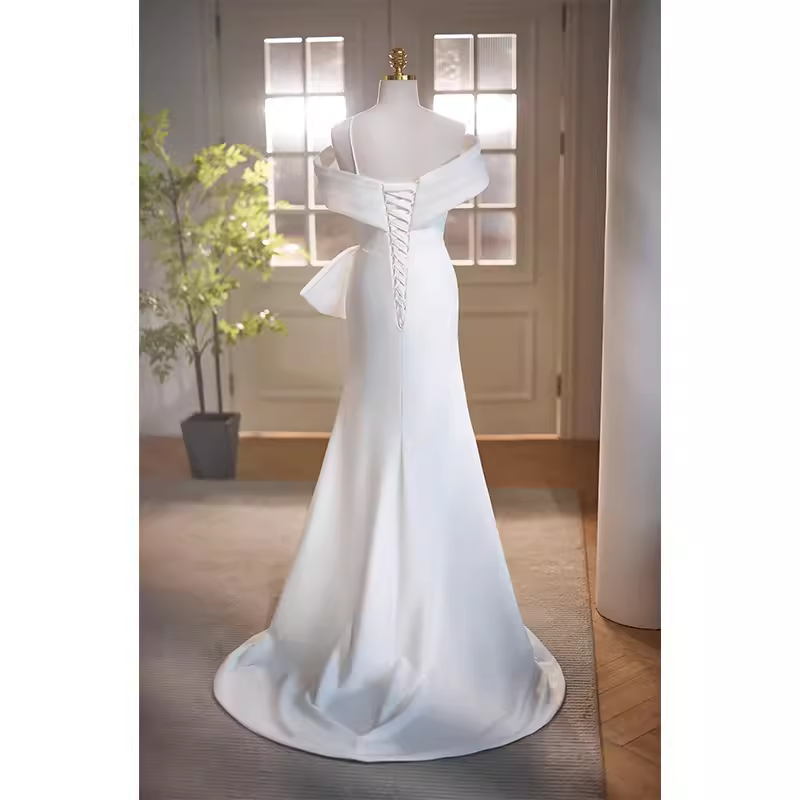 Vintage Mermaid Straps White Satin Long Wedding Dresses