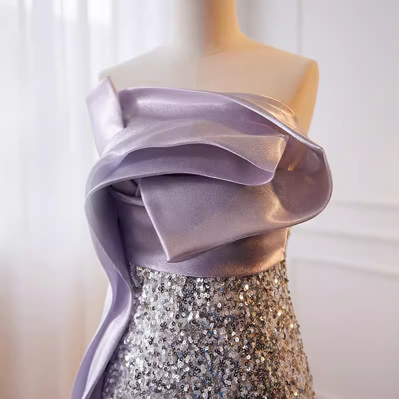 Luxury Mermaid Strapless Long Sequin Lilac Prom Dress