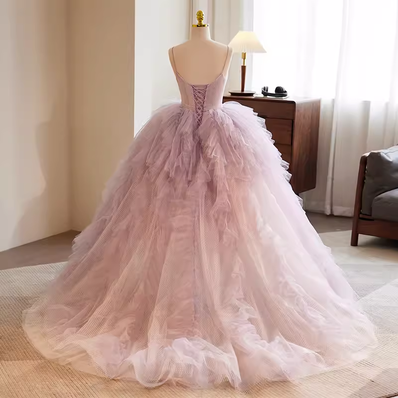 Vintage Ball Gown Strapless Tulle Pink Sweet 16 Dresses