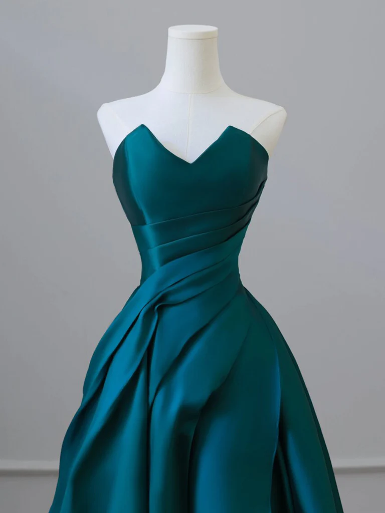 A-Line Satin Dark Green Long Prom Dress