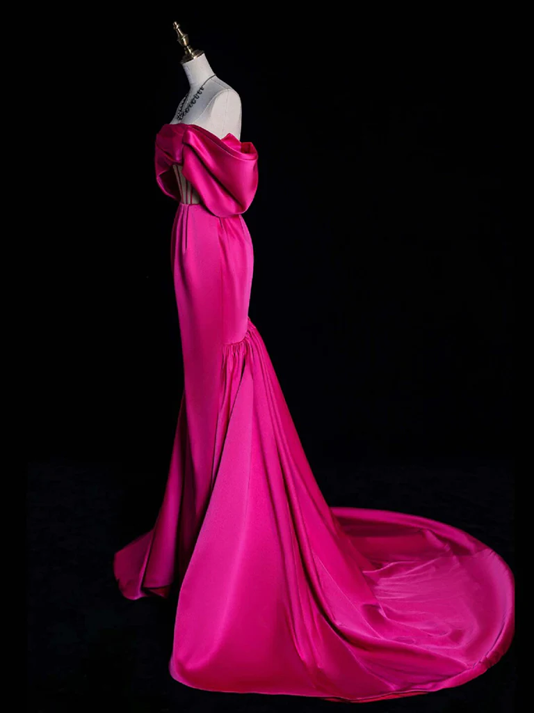 Simple Off Shoulder Mermaid Rose Red Long Prom Dress