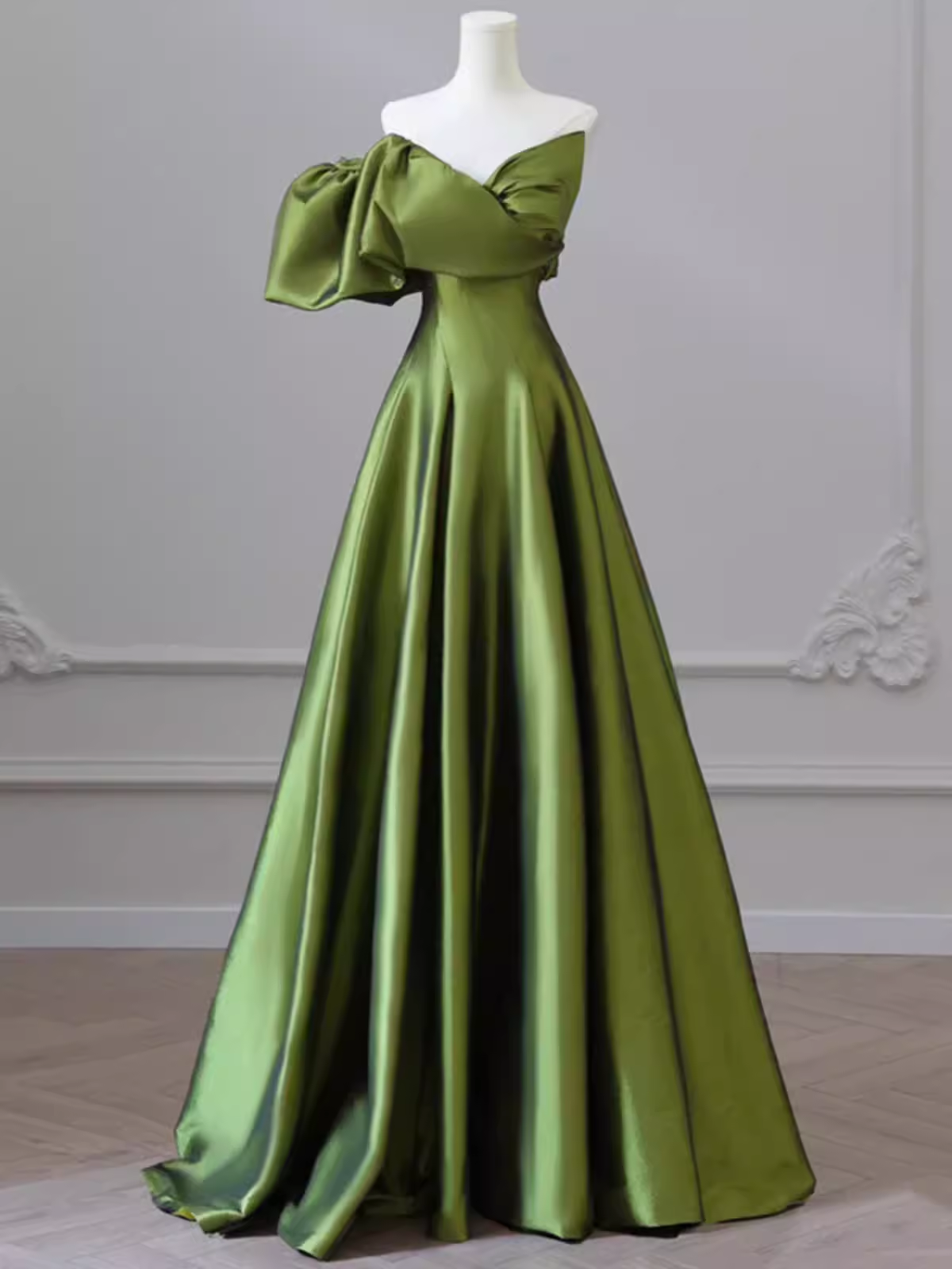 A-Line Strapless Green Long Prom Dress