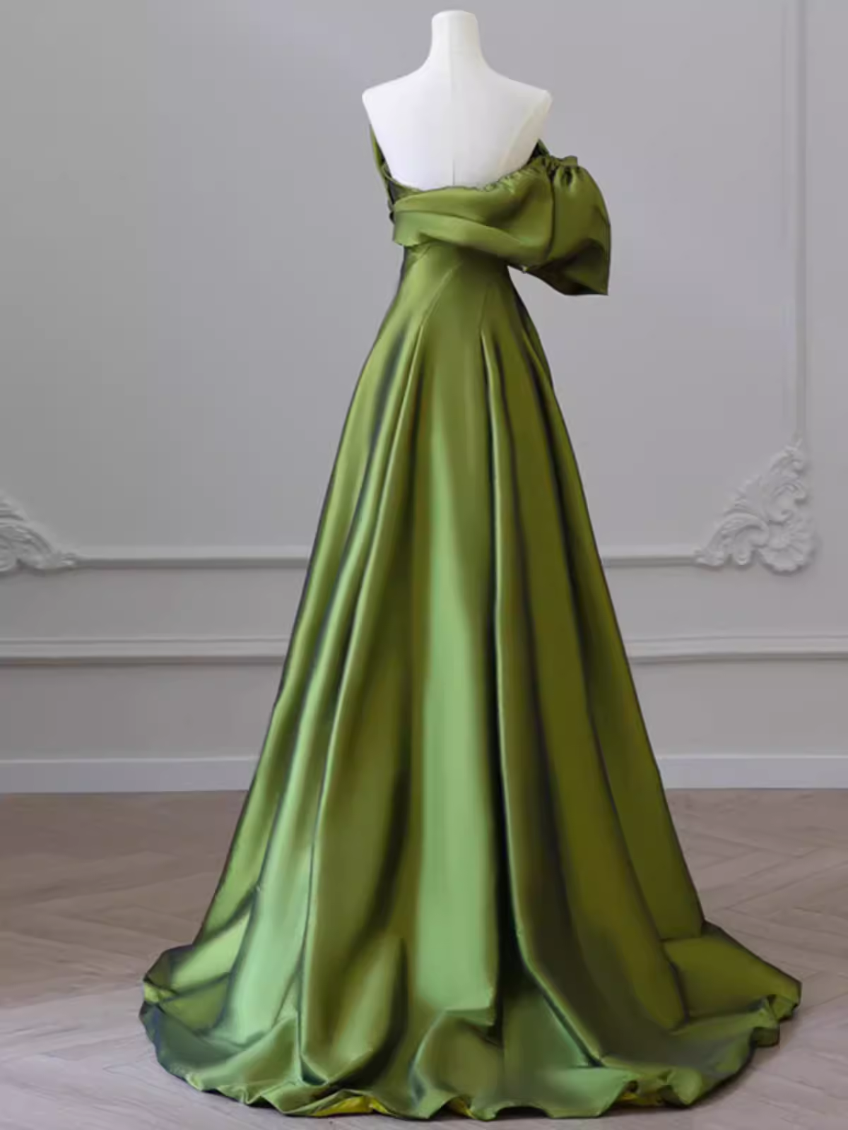 A-Line Strapless Green Long Prom Dress