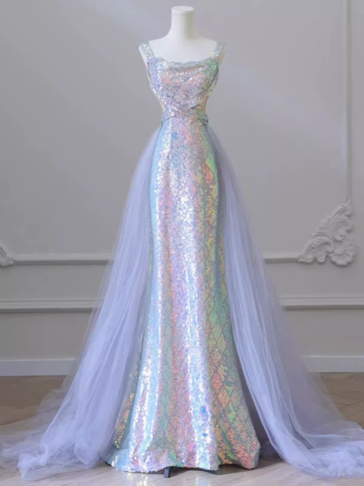 Sparkly Mermaid Straps Sequin Long Prom Dress