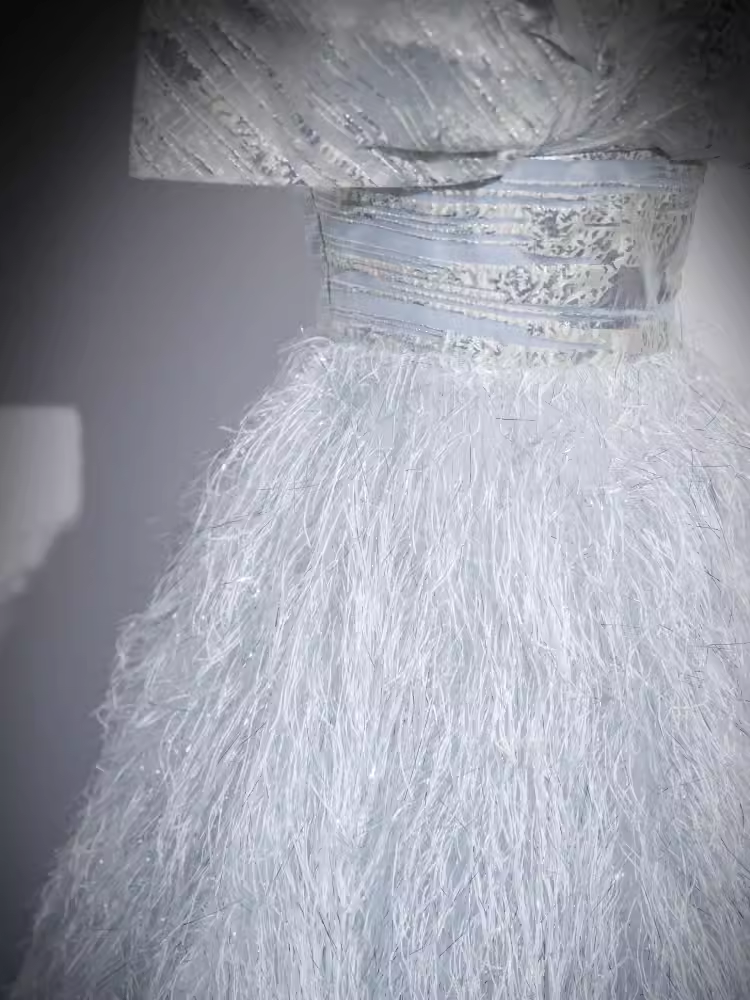 Sparkly A Line Off The Shoulder Silver Gray Feathers Long Prom Dress