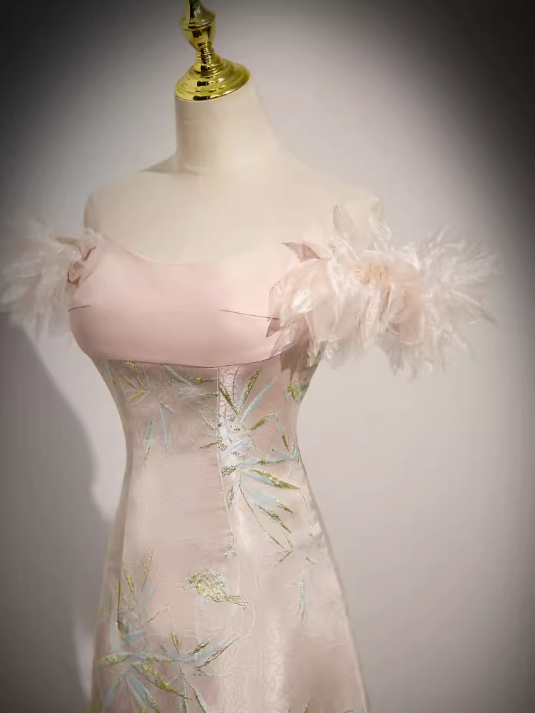 Sexy A Line Strapless Satin Pink Long Prom Dress