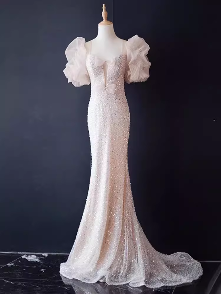 Sparkly Mermaid Light Pink Long Prom Dress