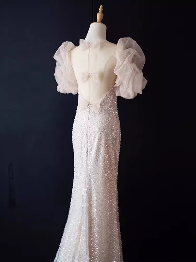 Sparkly Mermaid Light Pink Long Prom Dress