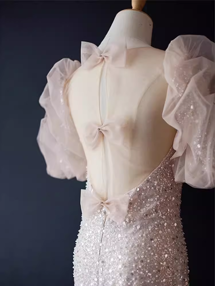 Sparkly Mermaid Light Pink Long Prom Dress