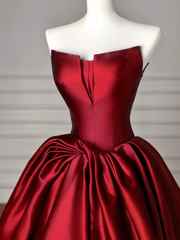 Simple A line Satin Burgundy Long Prom Dress