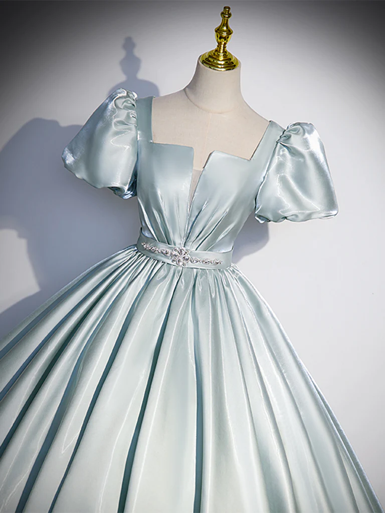 Vintage Ball Gown Blue Satin Long Prom Dress Sweet 16 Dress
