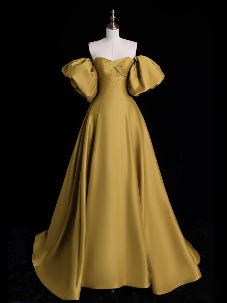 Simple Yellow A-line Satin Long Prom Dress