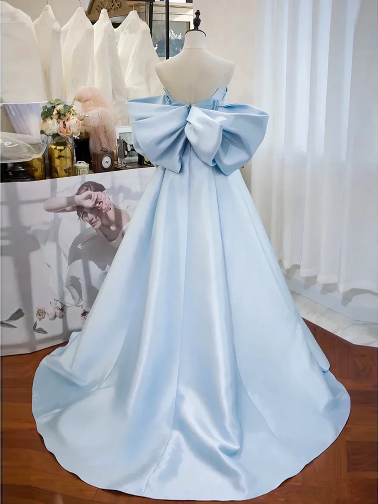 Simple Satin Light Sky Blue Long Prom Dress