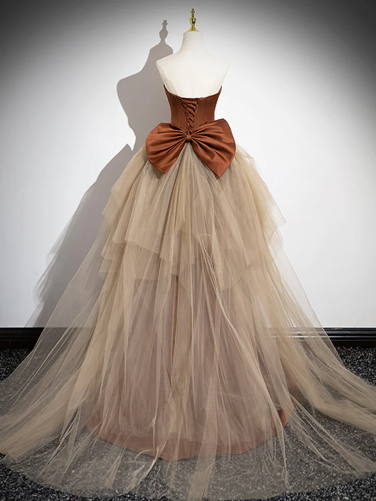 Mermaid Satin Tulle Long Brown Prom Dress