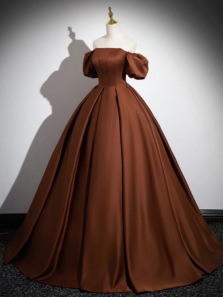 Simple A line Satin Brown Long Prom Dress