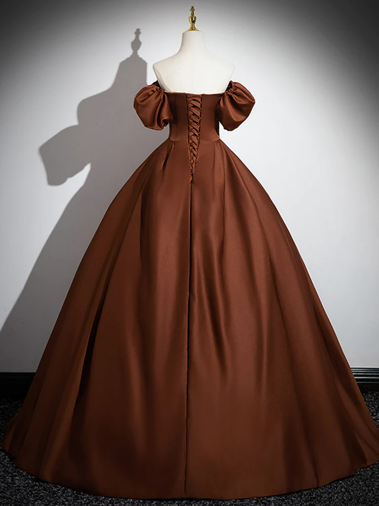 Simple A line Satin Brown Long Prom Dress