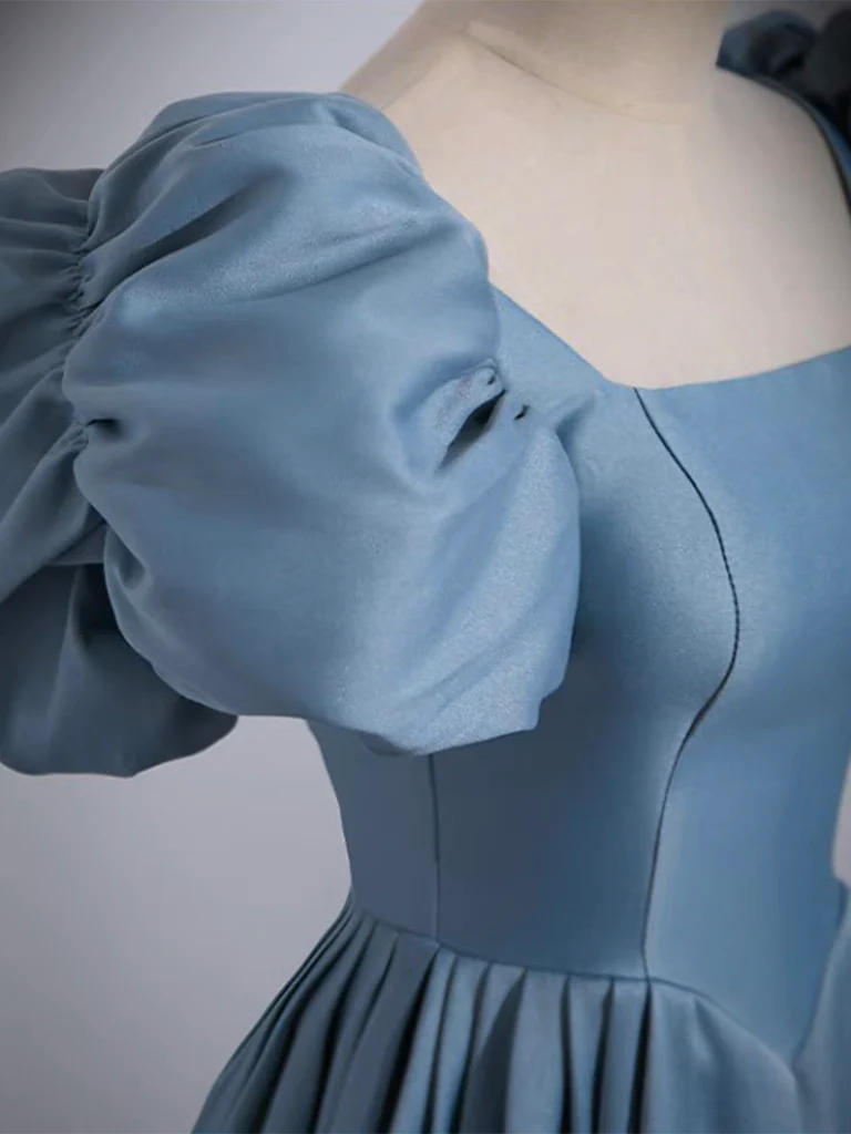 Simple A-Line Satin Blue Long Prom Dress