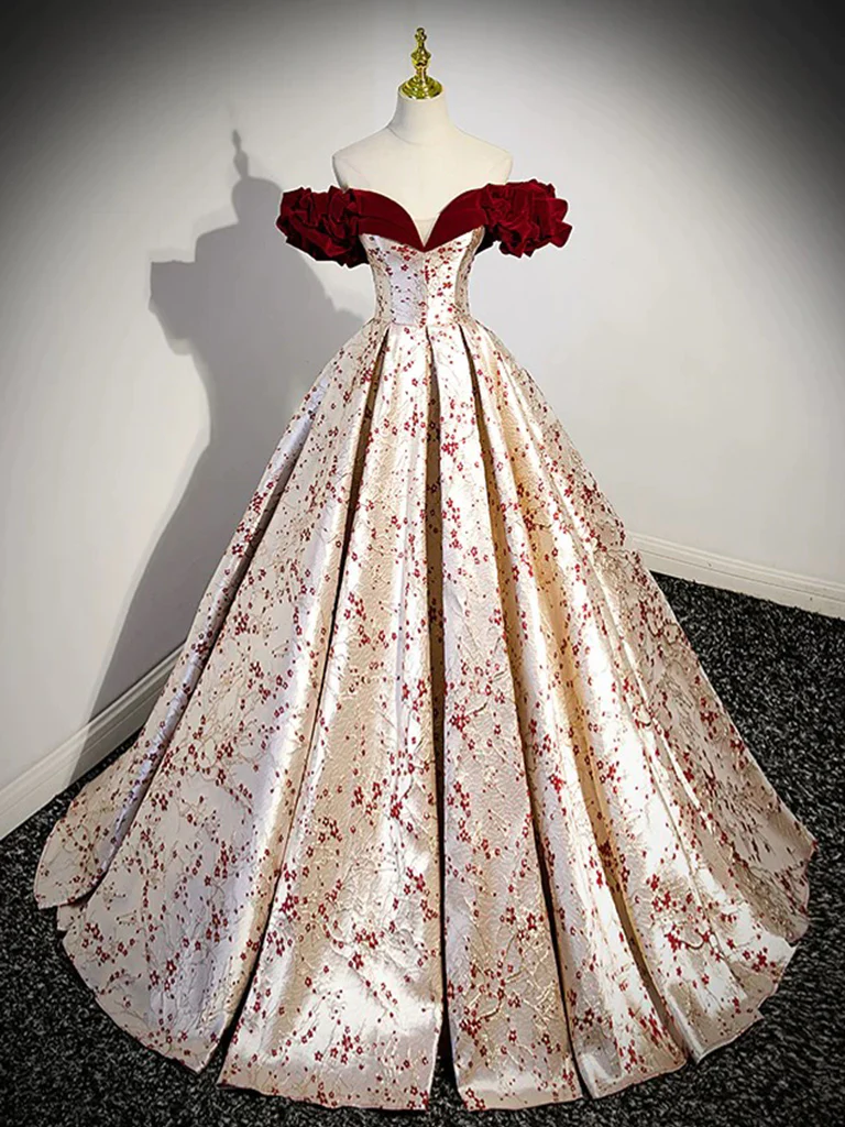 A-Line Off Shoulder Satin Champagne Long Prom Dress