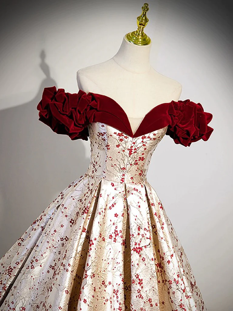 A-Line Off Shoulder Satin Champagne Long Prom Dress