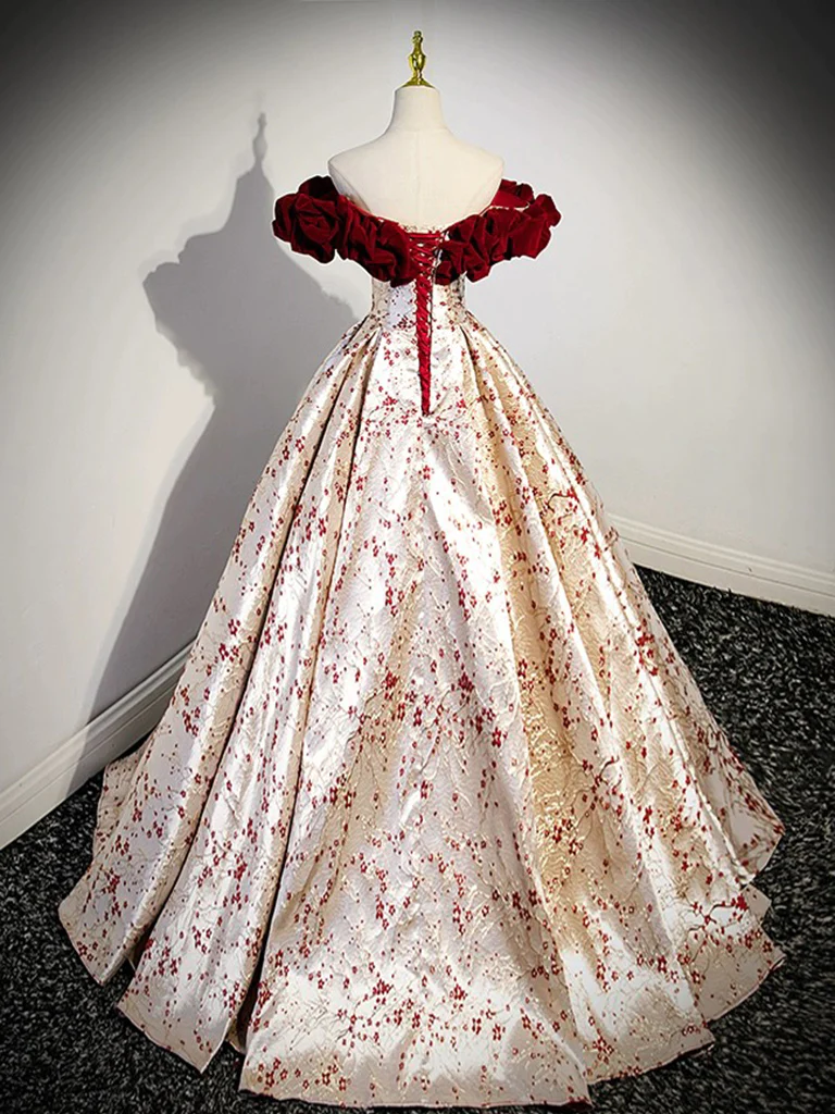 A-Line Off Shoulder Satin Champagne Long Prom Dress