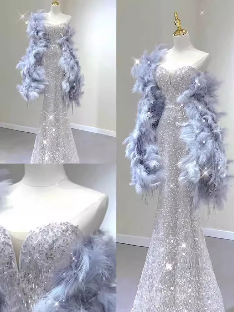 Elegant Mermaid Strapless Long Sequin Prom Dress