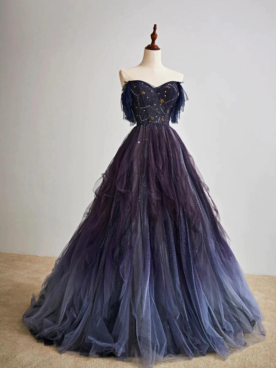 Elegant Ball Gown Off The Shoulder Long Tulle Prom Dress