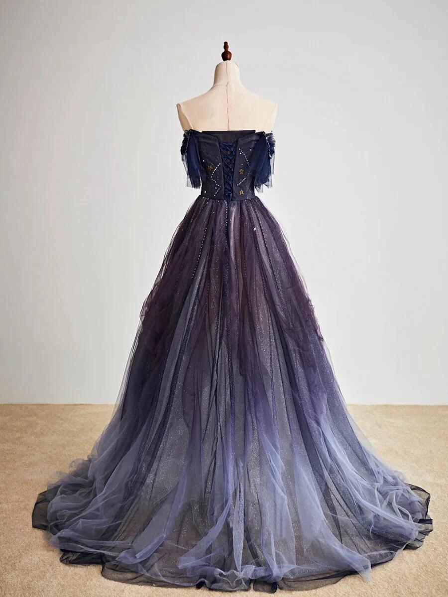 Elegant Ball Gown Off The Shoulder Long Tulle Prom Dress