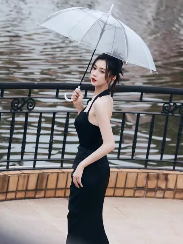 Sexy Mermaid Halter Black Satin Long Prom Dress