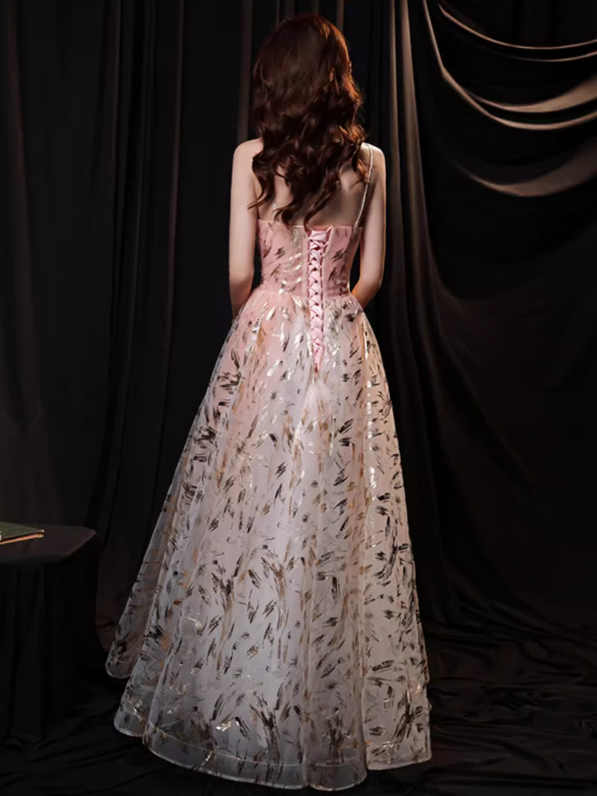 Simple A line Spaghetti Straps Sequin Pink Long Prom Dress