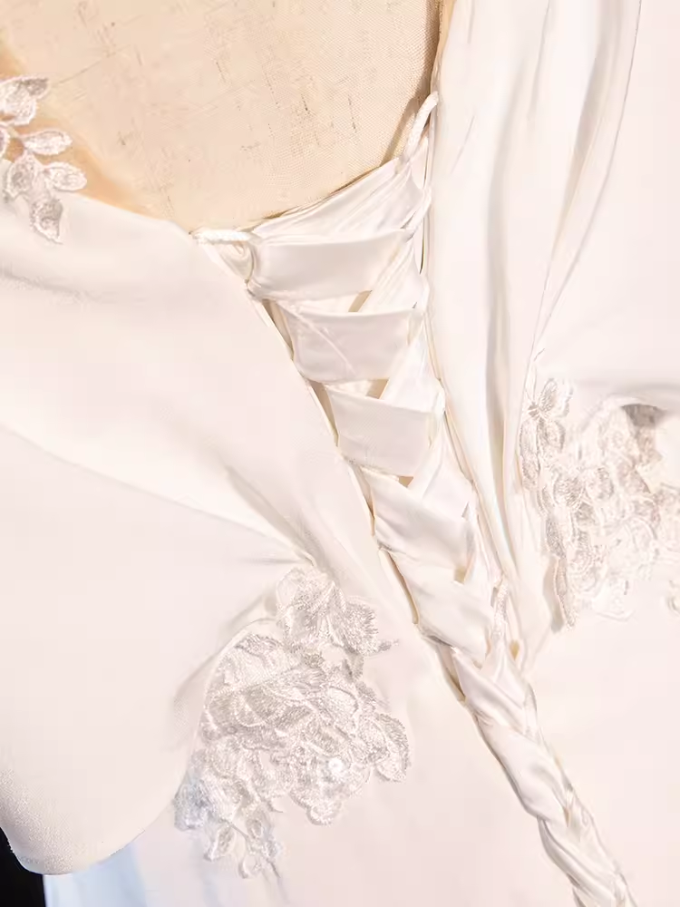 Sexy A line Short Sleeves Lace White Long Prom Dress