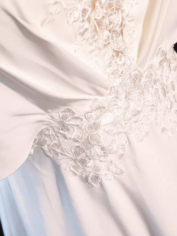 Sexy A line Short Sleeves Lace White Long Prom Dress