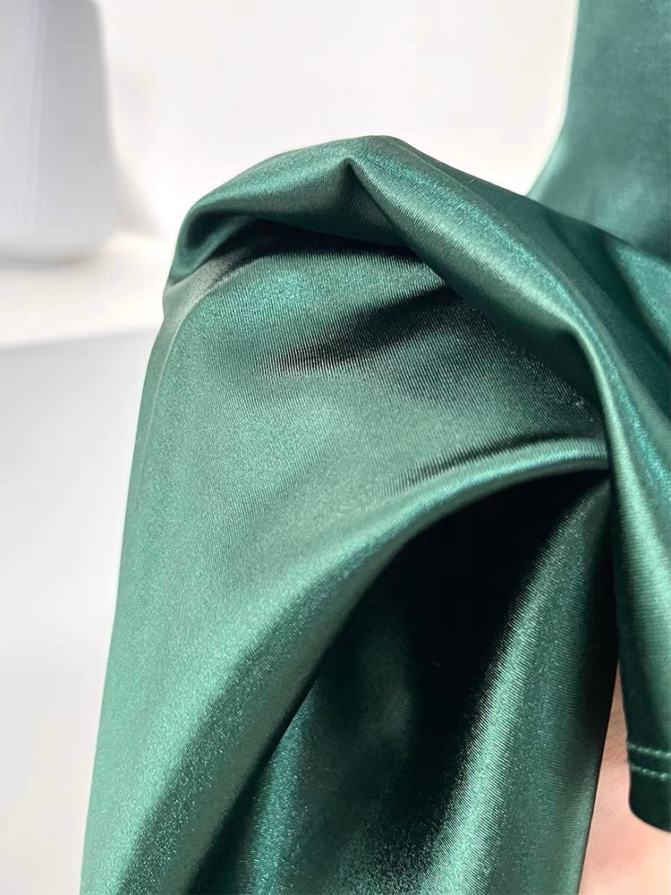 Sexy Mermaid Sleeveless Green Satin Long Prom Dress