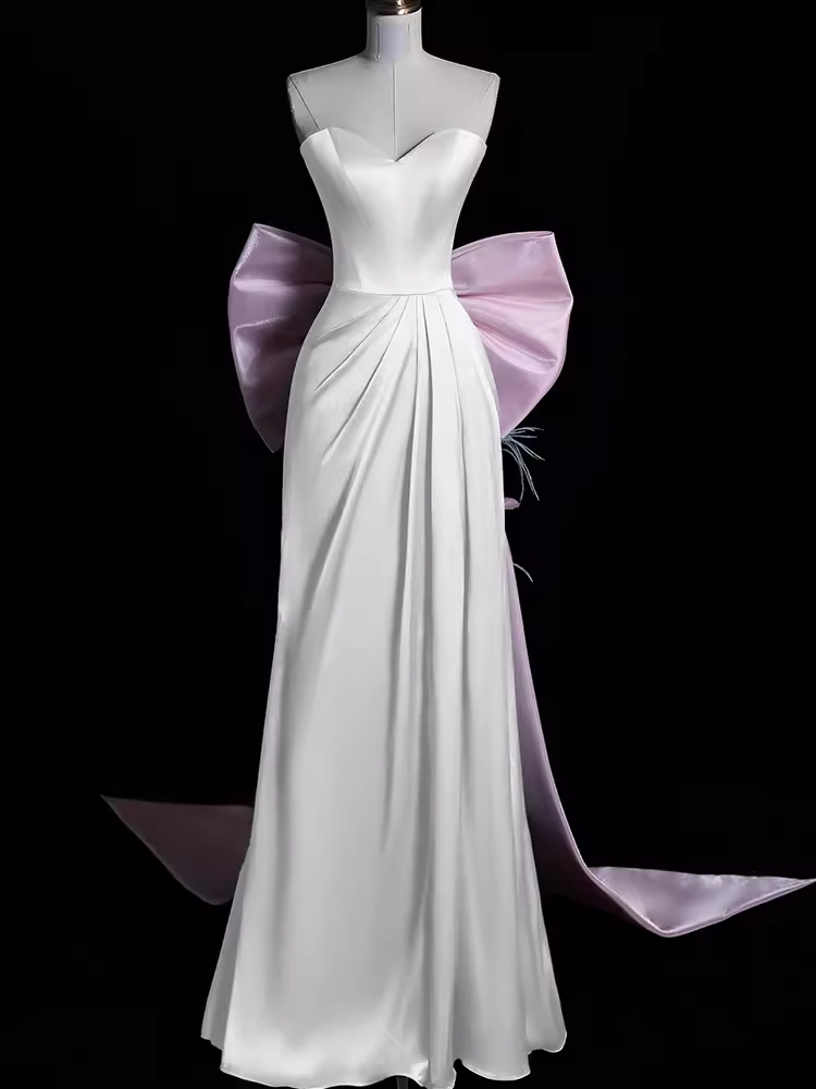 Sexy A Line Strapless Satin Long Prom Dresses