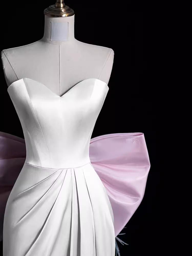 Sexy A Line Strapless Satin Long Prom Dresses