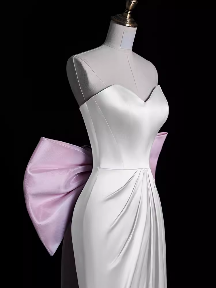 Sexy A Line Strapless Satin Long Prom Dresses